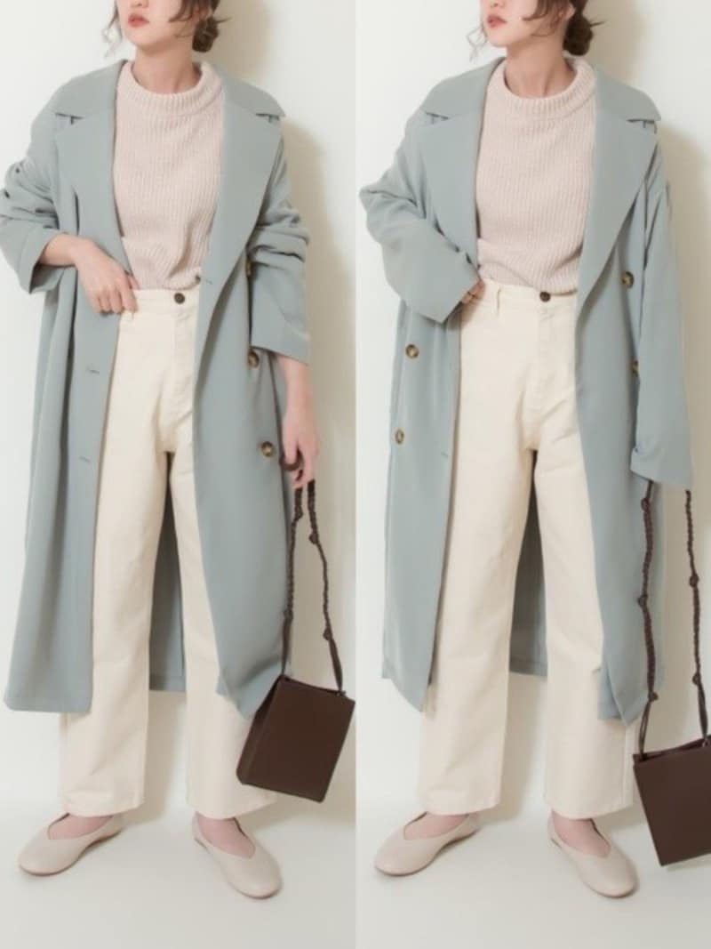 あったか素材で、白やベージュの淡カラー服は春まで大活躍　出典：WEAR