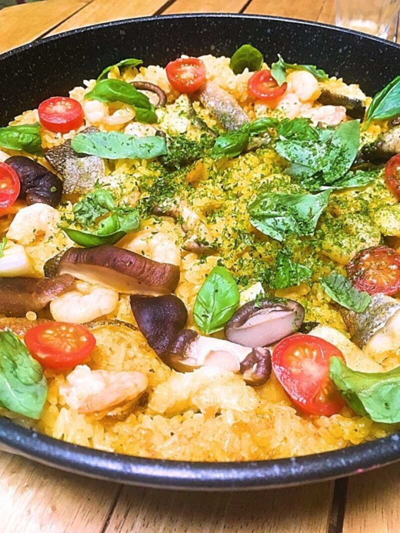 「パエリアの素」で作ったパエリアは、家族に大好評!