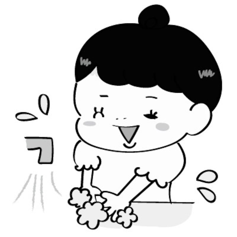 イラスト　手洗い　女の子　無料　白黒