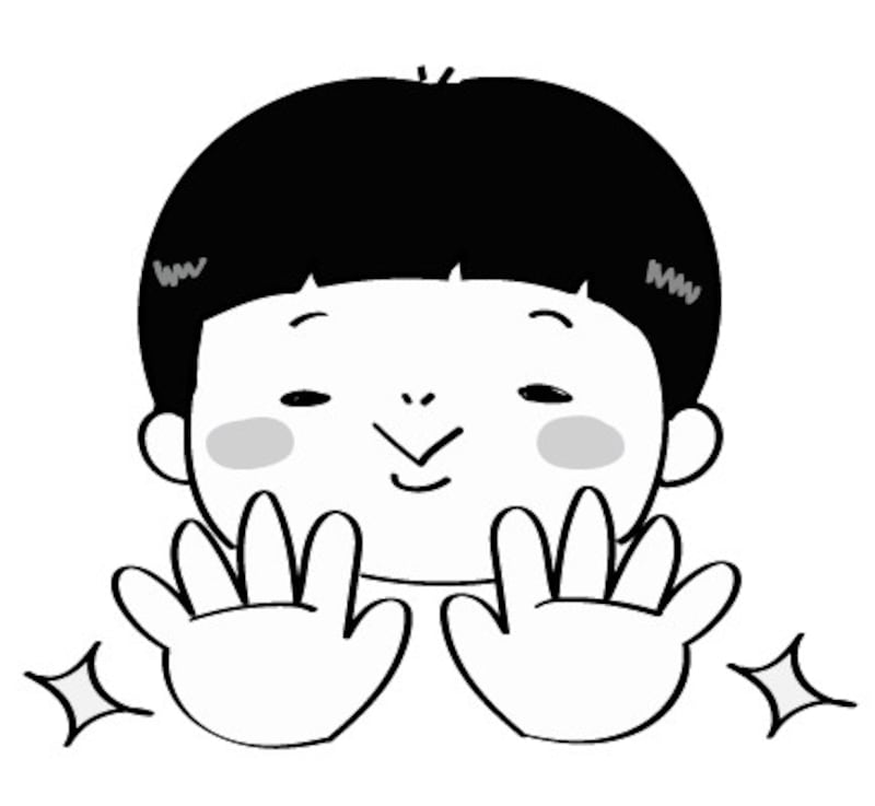 イラスト　手洗い　男の子　無料　白黒