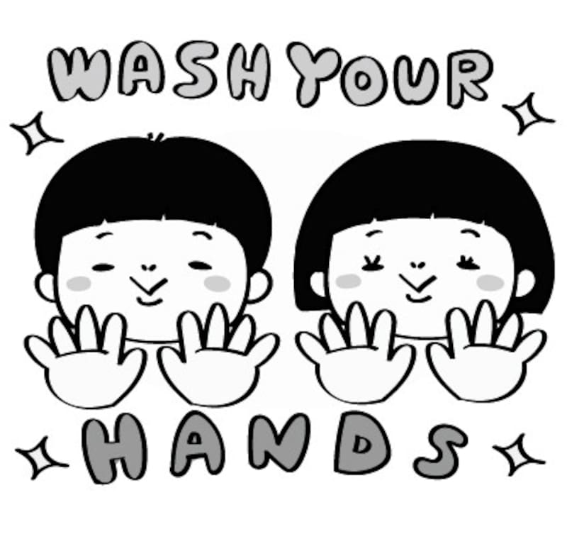 イラスト　手洗い　子ども　無料　白黒