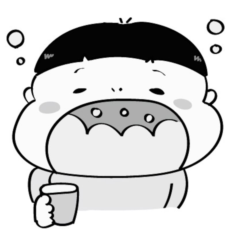 イラスト　うがい　男の子　無料　白黒