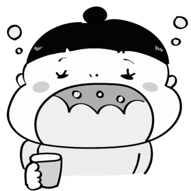 イラスト　うがい　女の子　無料　白黒
