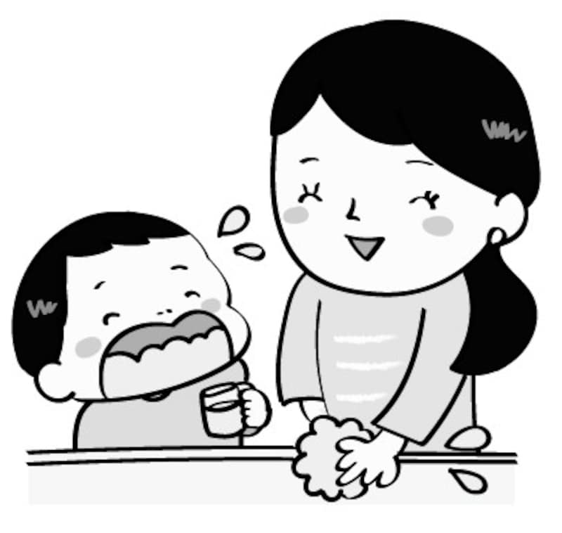 イラスト　手洗い　うがい　親子　無料　白黒