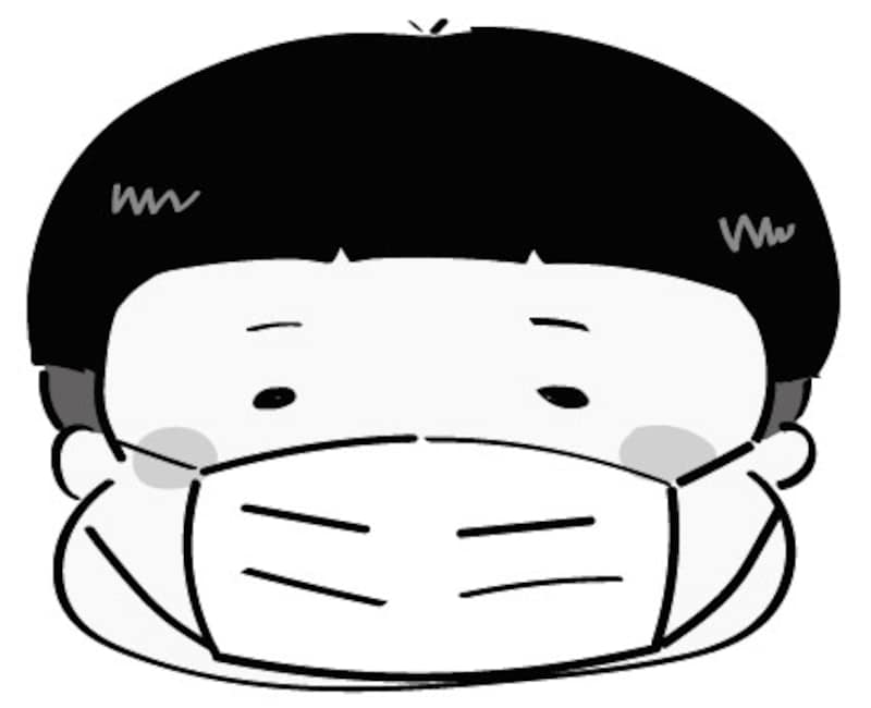 イラスト　マスク　男の子　無料　白黒
