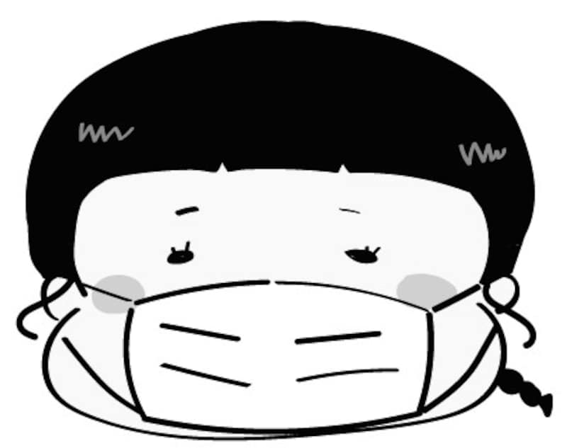 イラスト　マスク　女の子　無料　白黒