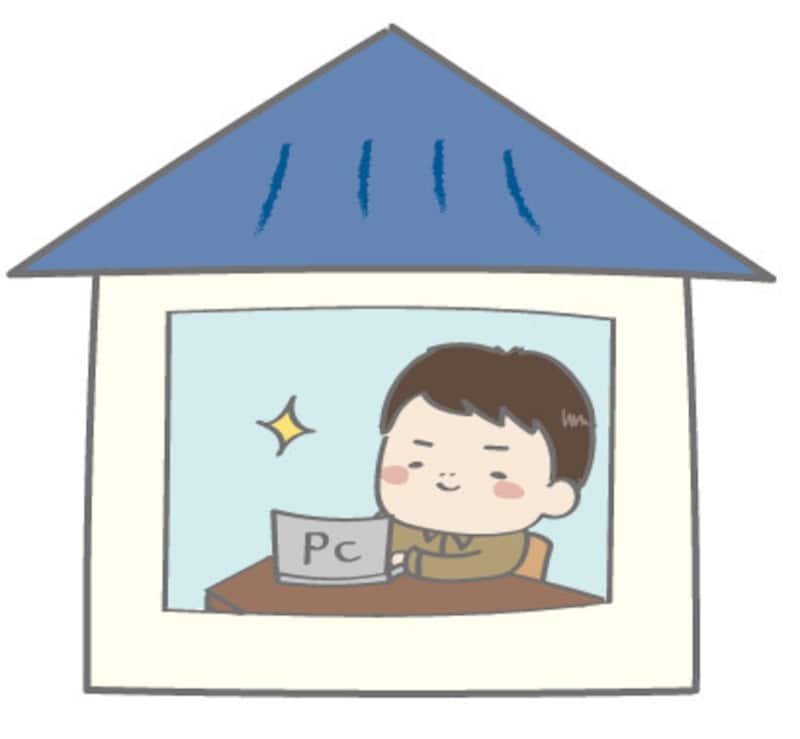 イラスト　リモートワーク　男性　無料　カラー