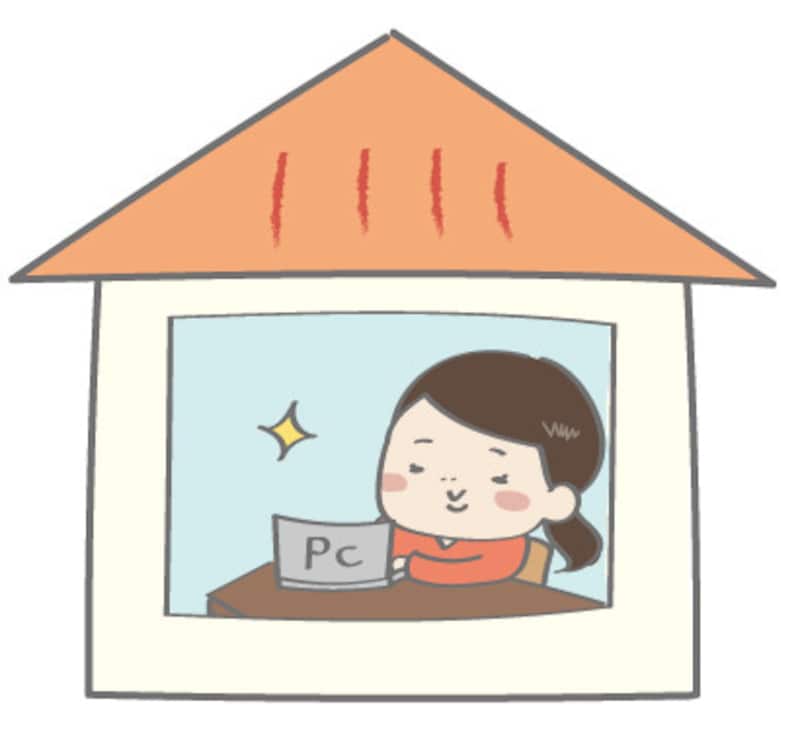 イラスト　リモートワーク　女性　無料　カラー