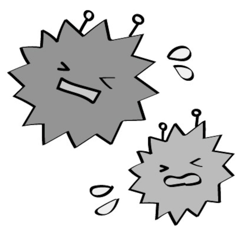 イラスト バイ菌　細菌　ウィルス　風邪　無料　白黒