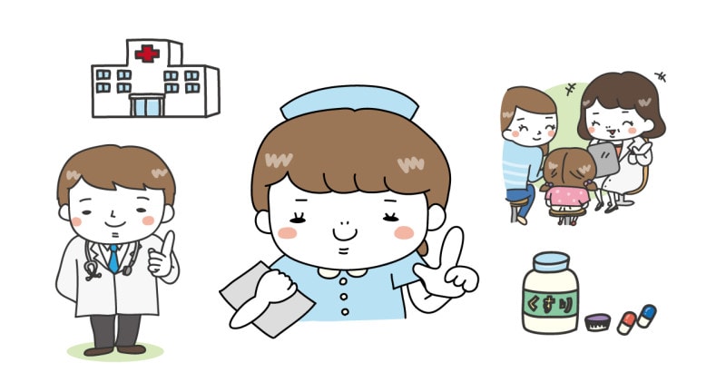 イラスト　病院　医者　看護師　診察　薬　医療