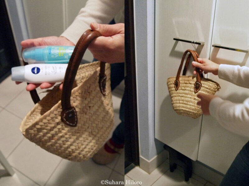 出かけるときの必需品をカゴ収納