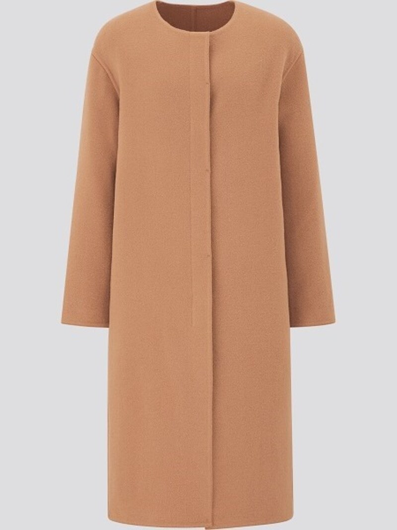 ユニクロ　ダブルフェイスノーカラーコート　7990円（税抜）