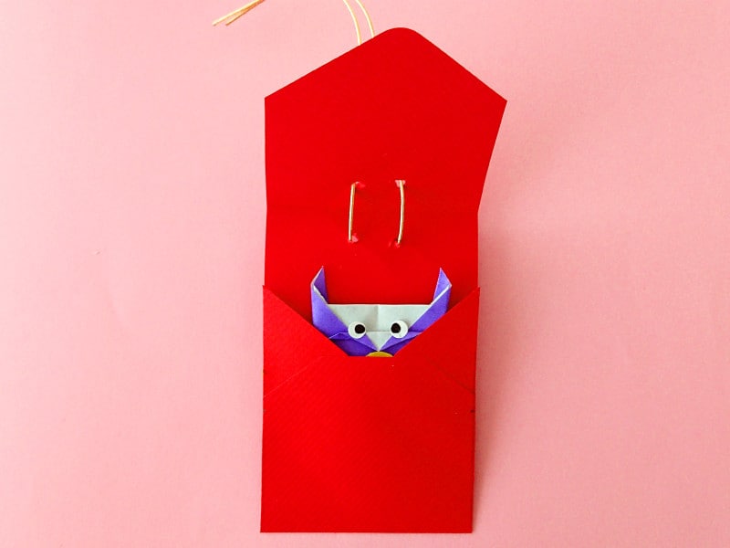 折り紙フクロウを手作り,お守りにして敬老の日にプレゼント