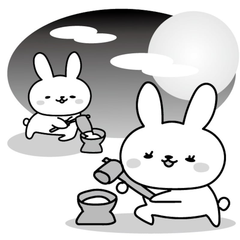 お月見イラスト月見 十五夜 うさぎ 無料 フリー かわいい モノクロ