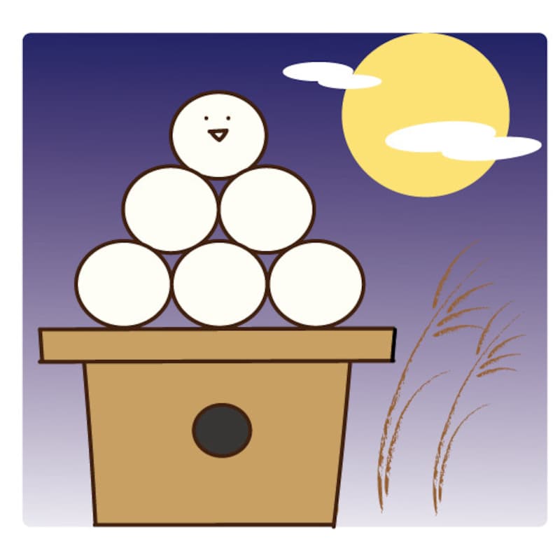 お月見イラスト 月見 十五夜 お月見団子 無料 フリー かわいい カラー