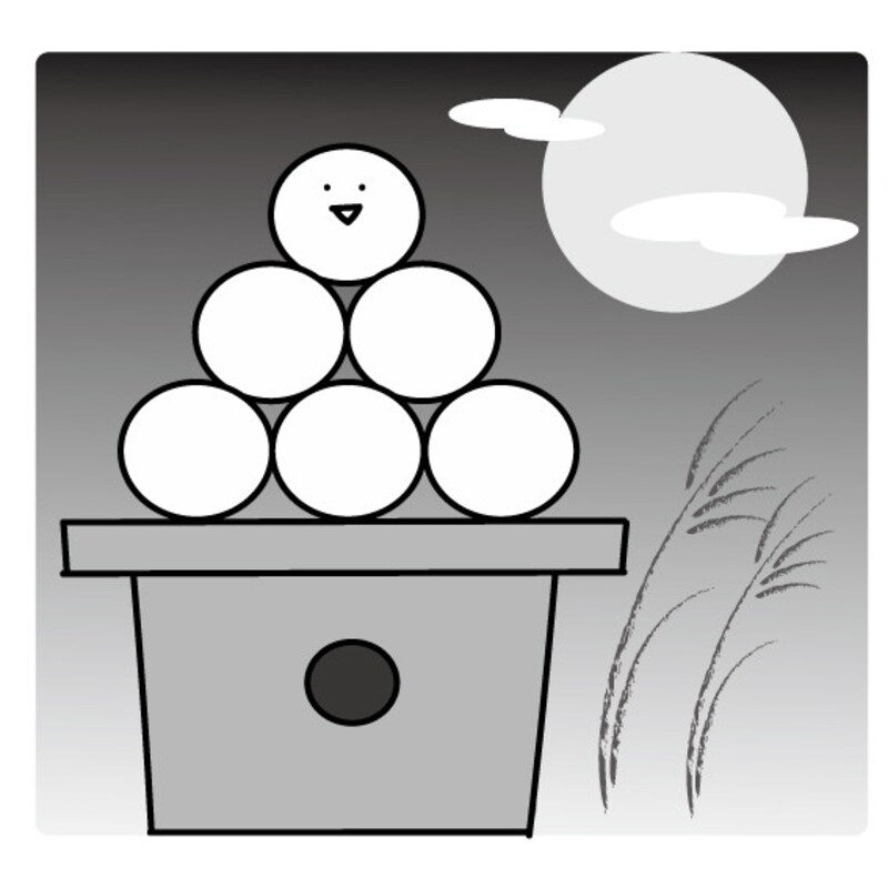 お月見イラスト 月見 十五夜 お月見団子 無料 フリー かわいい モノクロ