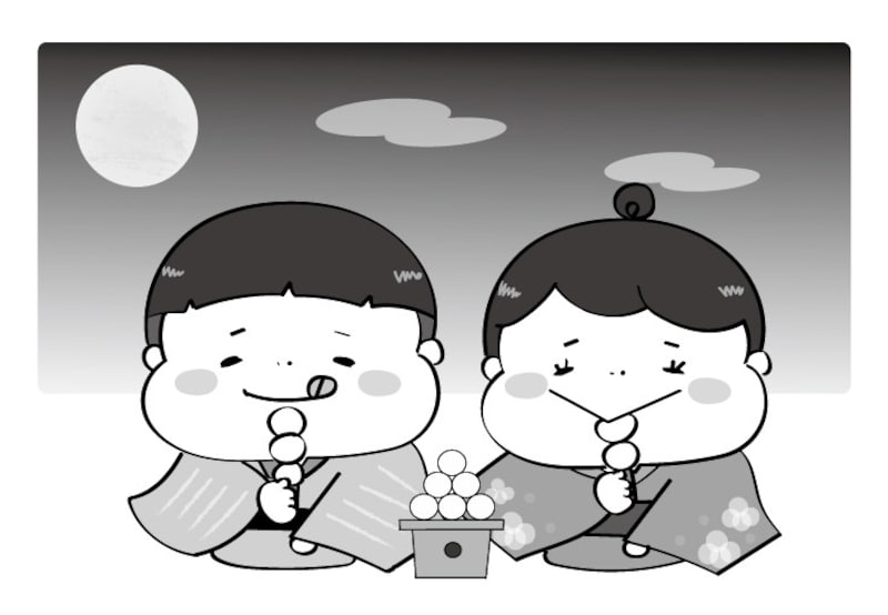 お月見イラスト 月見 十五夜 子ども 無料 フリー かわいい モノクロ