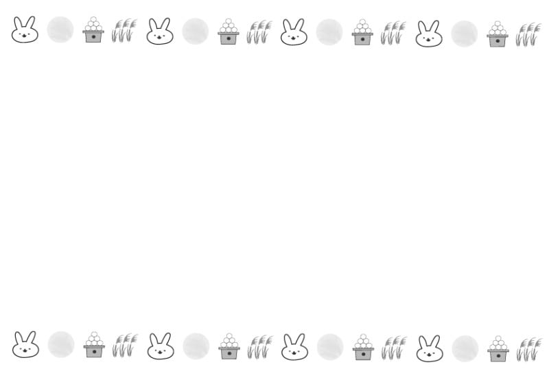 お月見イラスト  月見 十五夜 フレーム 無料 フリー かわいい モノクロ 