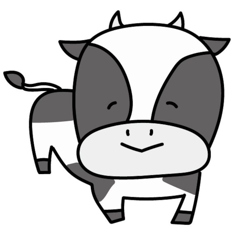 うし 牛 ウシ 丑 イラスト 年賀状 2021 干支 無料 フリー かわいい 白黒