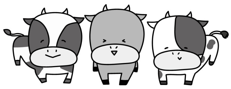 うし 牛 ウシ 丑 イラスト 年賀状 2021 干支 無料 フリー かわいい 白黒