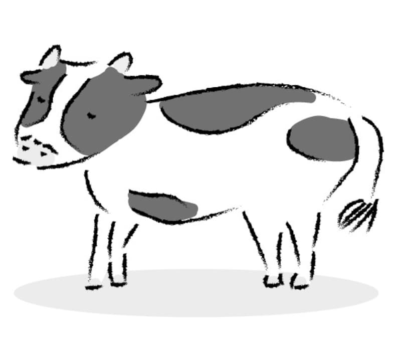 うし 牛 ウシ 丑 イラスト 年賀状 2021 干支 無料 フリー 手描き風 かわいい 白黒