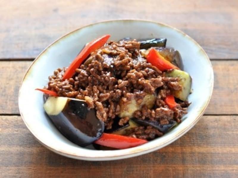 なすのピリ辛肉みそだれ