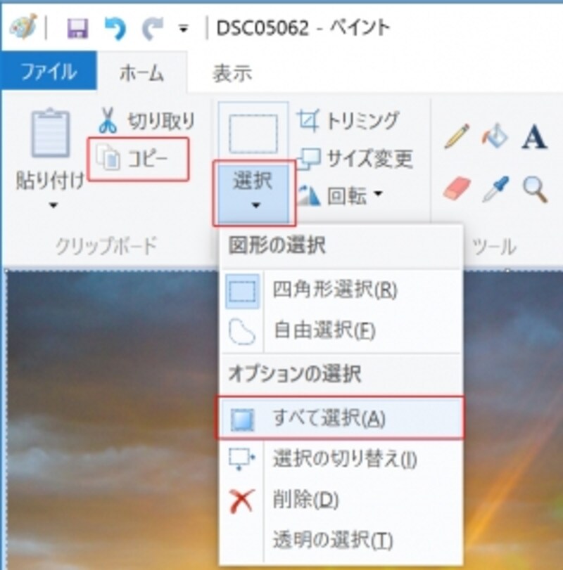 全体を選択してコピーします。