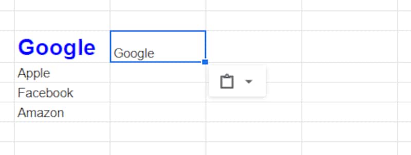 別のセルで［Ctrl］+［Shift］+［V］キーを押すと、値だけが貼り付けられます。