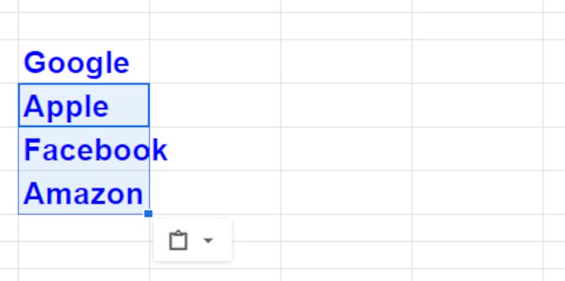 他のセルを選択したあと［Ctrl］+［Alt］+［V］キーを押すと、書式だけが貼り付けられます。