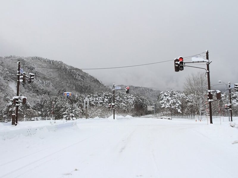 雪国ではなるべく雪が積もらぬよう、信号は縦型です