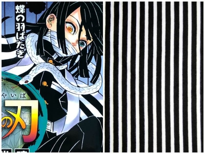 鬼殺隊の柱のひとり、蛇柱である伊黒 小芭内(画像:『鬼滅の刃』コミックス19巻)/縞模様