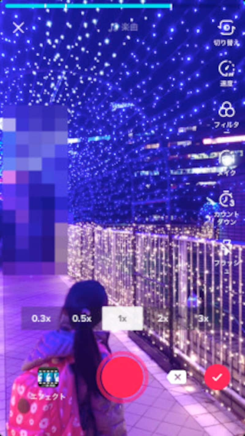 TikTokで動画撮影中の画面