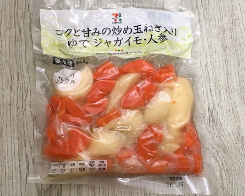 セブンプレミアム　炒め玉ねぎ入り　ゆで　ジャガイモ・人参