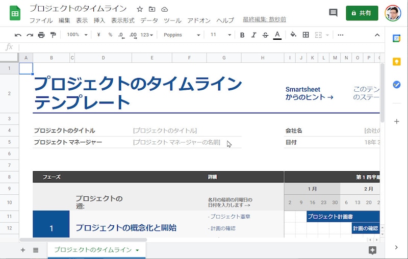 プロジェクトのタイムライン