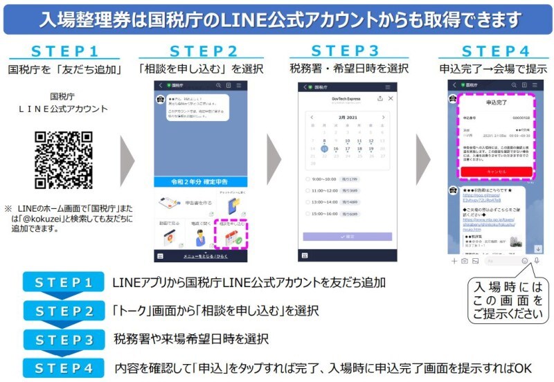 確定申告,入場整理券,LINELINE,2021年,令和2年,国税庁