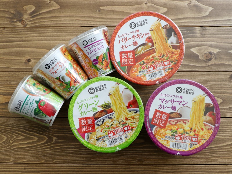 カップフォー アジア麺シリーズ3種:各95円、もっちりノンフライ麺3種:各119円。