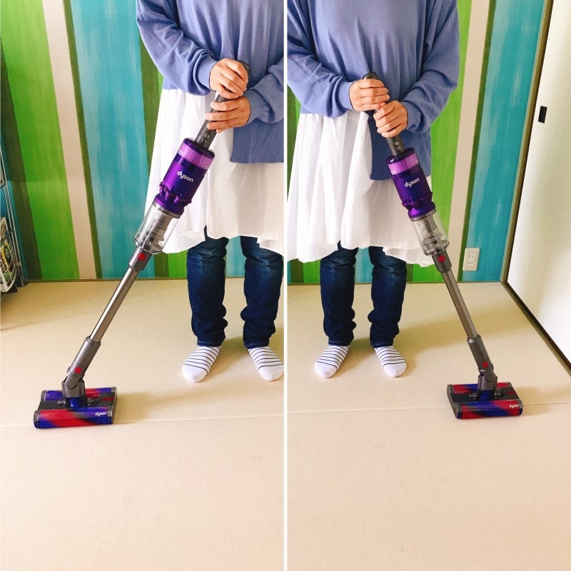 横にスライドさせて動かせるので、ホウキのように動かしても大丈夫