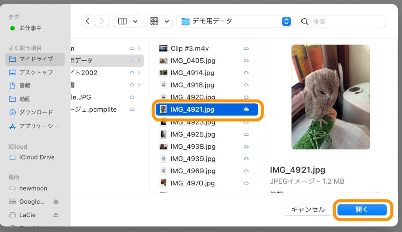 送りたいファイルを選択して［開く］をクリック
