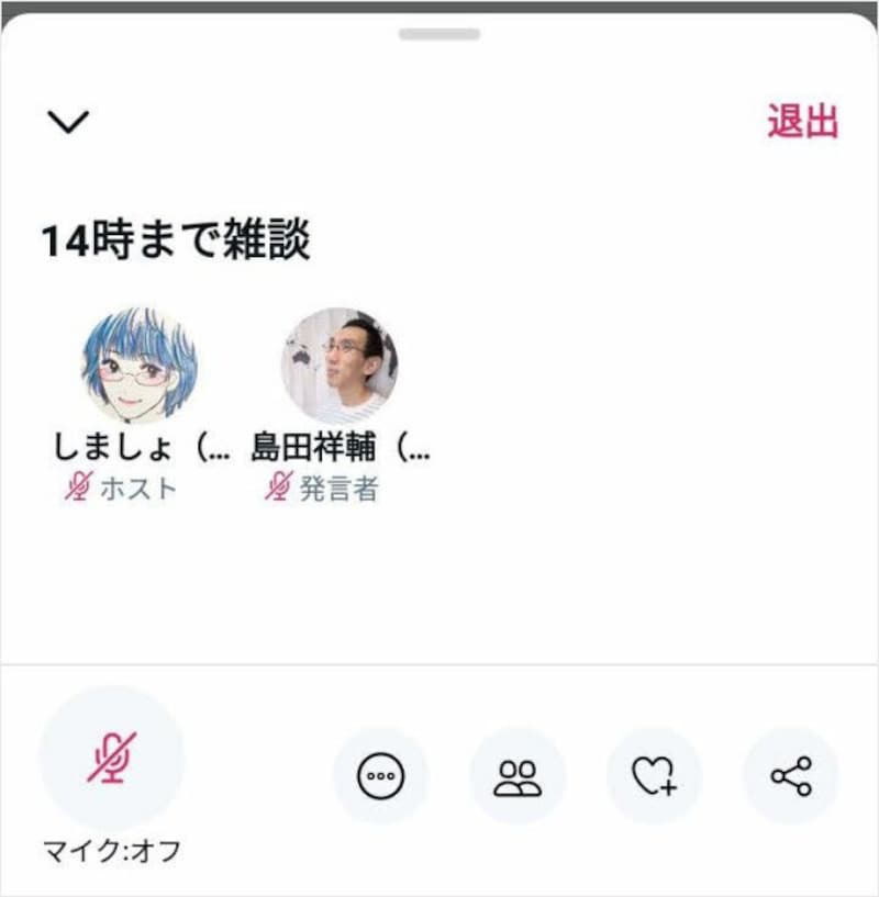 スピーカー（発言者）になった。［マイクオフ］をタップすればミュートを解除して発言できる