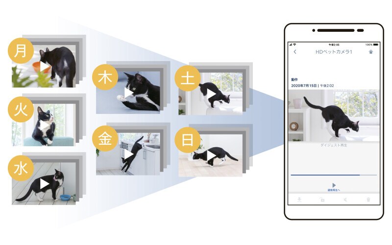 一週間のペットの様子をダイジェストで見られる