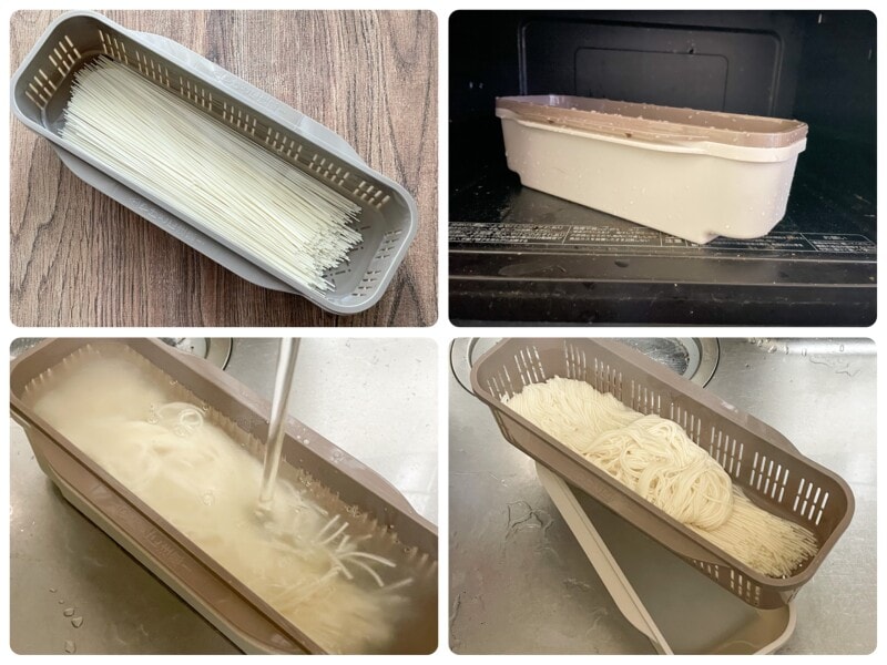 スリーコインズのパスタメーカーを使って電子レンジで素麺