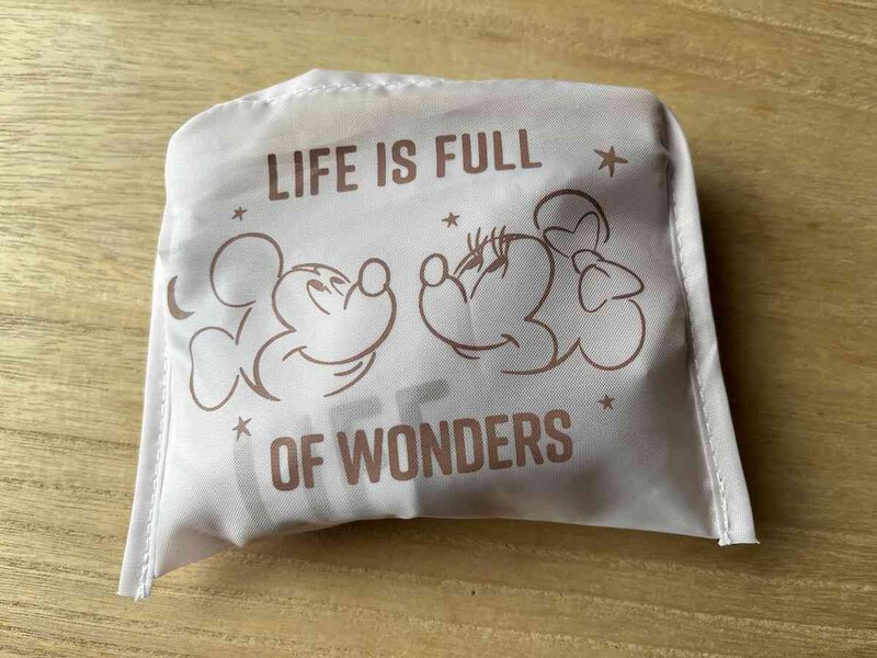 ダイソーの「リサイクル生地を使用した環境にやさしいエコトートバッグ」はたたむとコンパクトになる