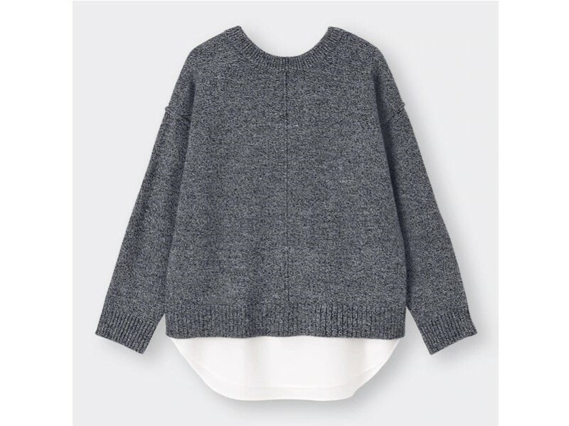 GU  2WAYシャツテールコンビネーションセーター  2490円（税込）