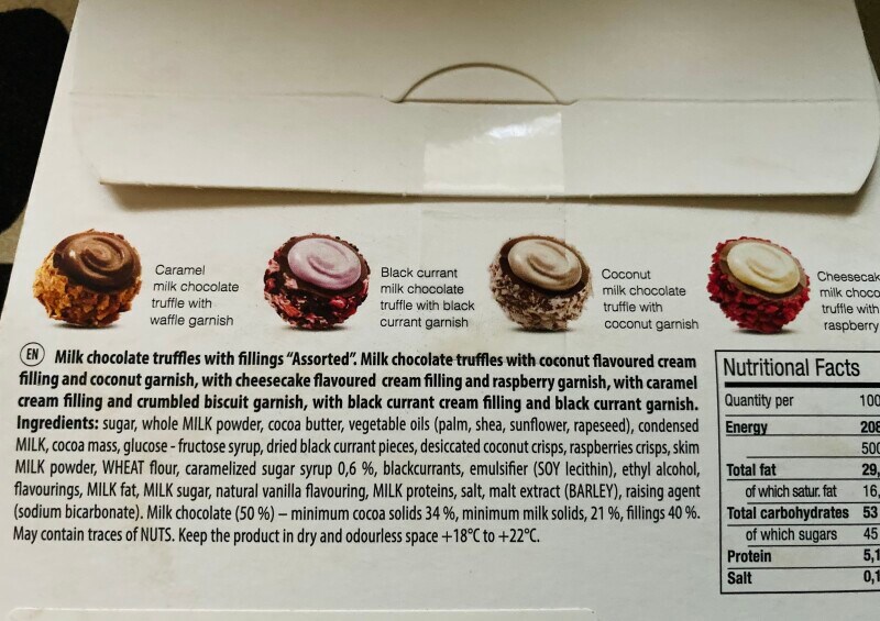 パッケージの裏にチョコの種類が記載されている