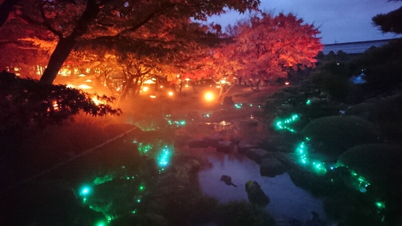 由志園の紅葉ライトアップ
