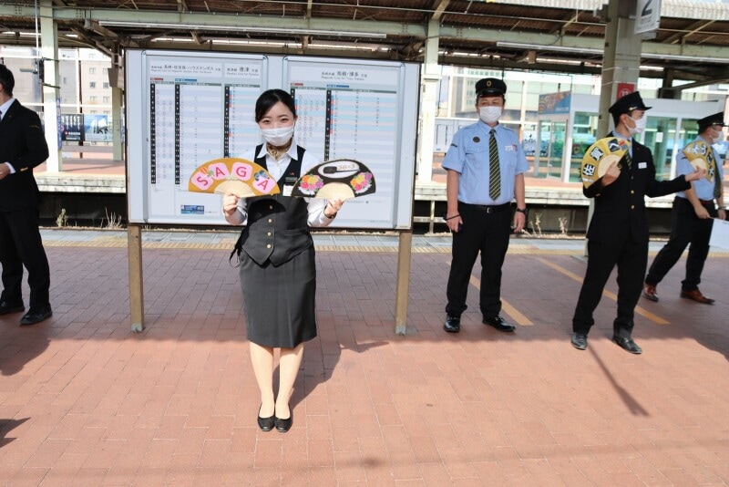 佐賀駅での歓迎
