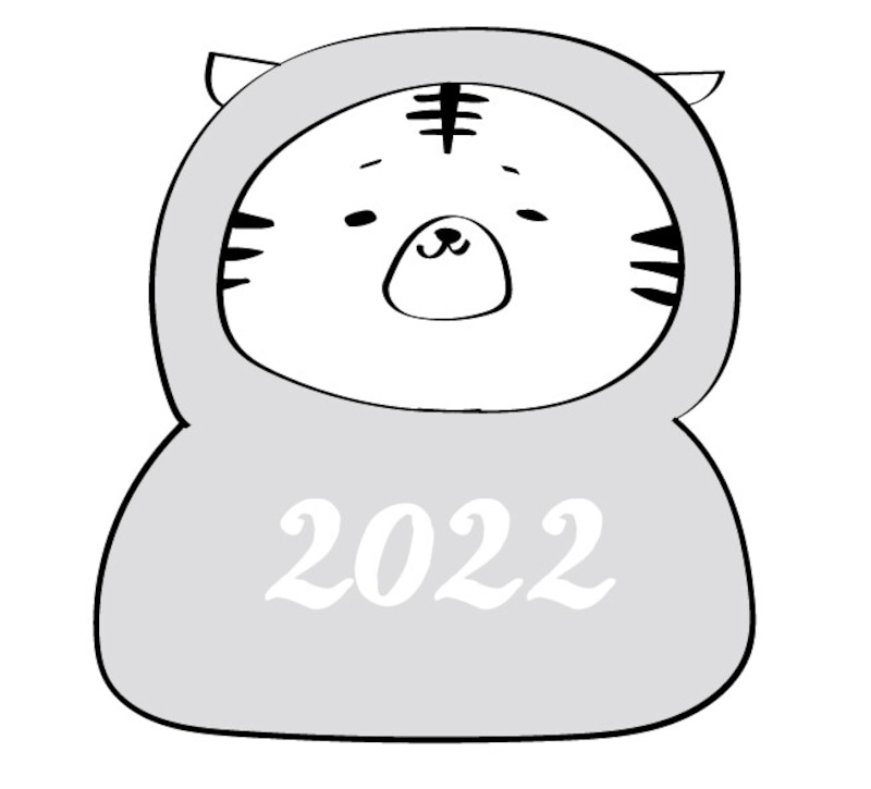 年賀状,イラスト,トラ,寅,虎,2022,無料,フリー,白黒