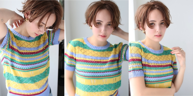 センターパートの外ハネトランクス