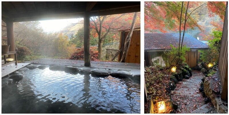 四万温泉 鹿覗キセキノ湯つるやの源泉掛け流しの露天風呂「鹿覗きの湯」