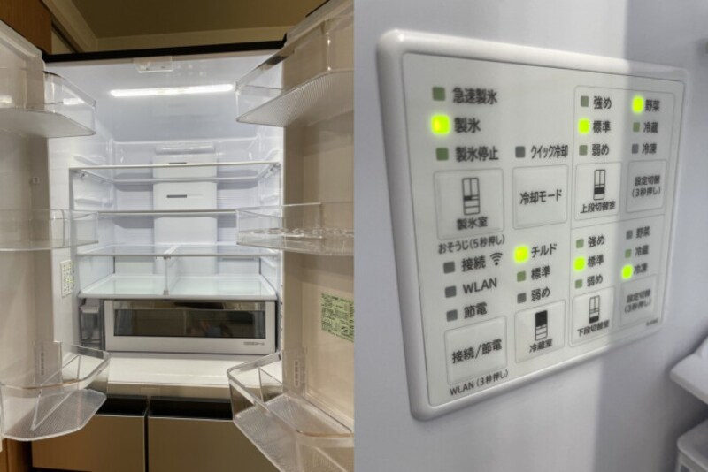 冷蔵室全体が約2度の温度帯の「まるごとチルド」機能を搭載。下2段の引き出しの温度帯も冷蔵・冷凍・野菜の中から自由に設定できます（写真は操作パネル）